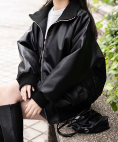 WEGO ヴィンテージライクFレザーRVブルゾン