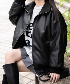 WEGO ヴィンテージライクFレザーRVブルゾン