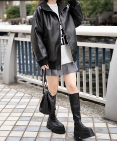 WEGO ヴィンテージライクFレザーRVブルゾン