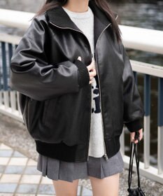 WEGO ヴィンテージライクFレザーRVブルゾン