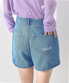 earth music&ecology フリンジロゴデニムショートパンツ