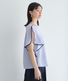 YECCA VECCA 配色ラッフルスリーブブラウス