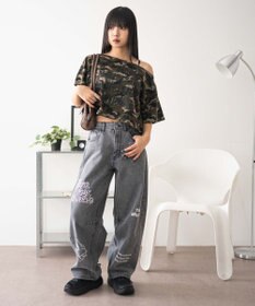 WEGO 刺繍ロゴバレルレッグパンツ