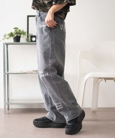 WEGO 刺繍ロゴバレルレッグパンツ