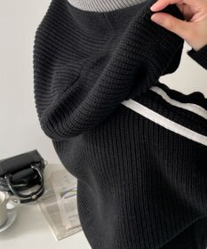 WEGO ラインリボンダブルジップニットパーカー