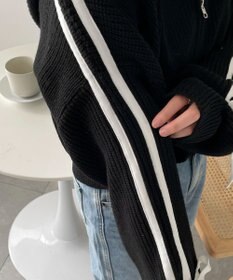 WEGO ラインリボンダブルジップニットパーカー