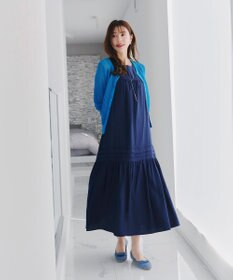 Tiaclasse L 【新色追加・洗える】パフスリーブ透かし編みニットカーディガン