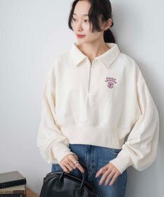 WEGO ハーフZIP襟付きショートスウェット