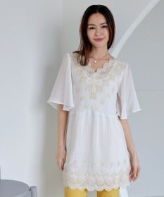 Tiaclasse 【洗える】スカラップレースチュニックブラウス