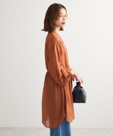 Green Parks バンドカラー比翼タック袖チュニック