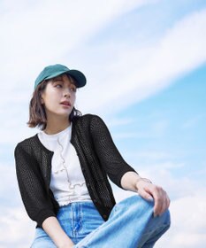 Tiaclasse L 【新色追加・洗える】パフスリーブ透かし編みニットカーディガン