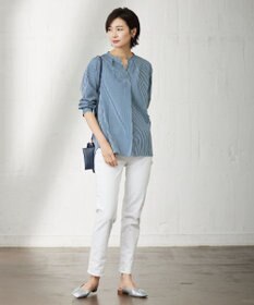 J.PRESS LADIES 【WEB限定】 ピンストライプジャージー バンドカラー カットソー