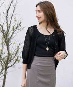 Tiaclasse L 【新色追加・洗える】パフスリーブ透かし編みニットカーディガン