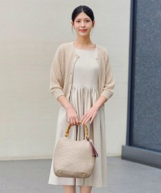 Tiaclasse L 【新色追加・洗える】パフスリーブ透かし編みニットカーディガン