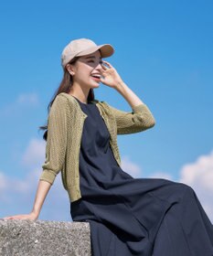 Tiaclasse L 【新色追加・洗える】パフスリーブ透かし編みニットカーディガン