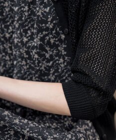 Tiaclasse L 【新色追加・洗える】パフスリーブ透かし編みニットカーディガン