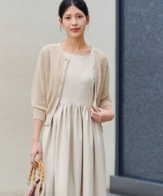 Tiaclasse L 【新色追加・洗える】パフスリーブ透かし編みニットカーディガン