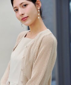 Tiaclasse L 【新色追加・洗える】パフスリーブ透かし編みニットカーディガン