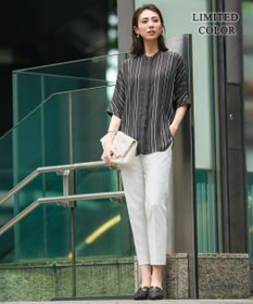 ICB L 【人気のため新色追加・接触冷感・UVケア・速乾・洗える】BackSatinAmunzen 5分袖バンドカラーブラウス