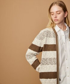 JOSEPH ABBOUD MOUNTAIN 【イタリア糸使用】 コットンスラブボーダー Vネック カーディガン