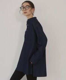 WEGO 【ANGIE VINTAGE】襟が選べる デニム チュニック シャツ （バンドカラー/レギュラーカラー）