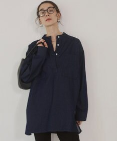 WEGO 【ANGIE VINTAGE】襟が選べる デニム チュニック シャツ （バンドカラー/レギュラーカラー）