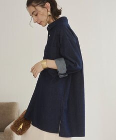 WEGO 【ANGIE VINTAGE】襟が選べる デニム チュニック シャツ （バンドカラー/レギュラーカラー）