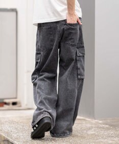 WEGO ローライズバギーフレアデニムカーゴパンツ