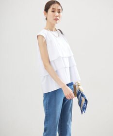 組曲 【WEB限定】コットンレーヨンシャーティングノースリーブ ブラウス