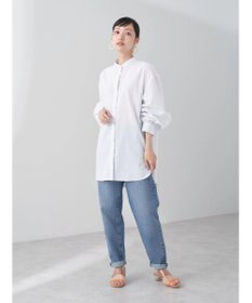 earth music&ecology バンドカラーストライプシャツ