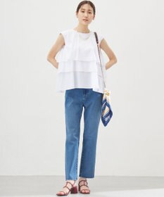 組曲 【WEB限定】コットンレーヨンシャーティングノースリーブ ブラウス