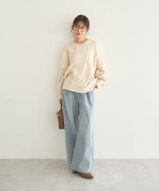 earth music&ecology 【洗濯機洗い可】アンチピリングC/Aパッチワークケーブルニット