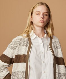 JOSEPH ABBOUD MOUNTAIN 【イタリア糸使用】 コットンスラブボーダー Vネック カーディガン