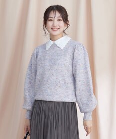 Tiaclasse 【ウール混】パフスリーブファンシーヤーンニットトップス
