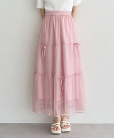 earth music&ecology リボンチュールティアードスカート