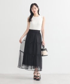 earth music&ecology リボンチュールティアードスカート