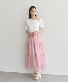 earth music&ecology リボンチュールティアードスカート