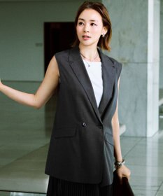 自由区 【SHIHOさん着用・セットアップ対応】ソフトツイルクロス ジレ チャコール