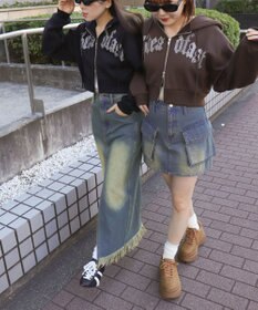 WEGO 【裏起毛】ラインストーン裏起毛ショートジップパーカー