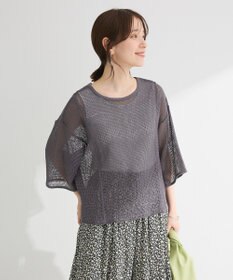 Green Parks 七分袖コットンメッシュラグラントップス