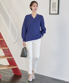 自由区 【XSサイズ～/洗える】コットンブレンドコード Vネックニット