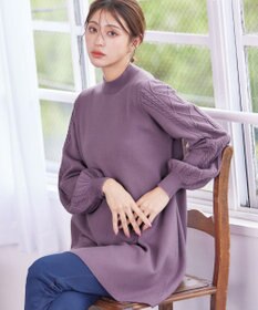 Tiaclasse 【洗える】袖ケーブルニットチュニック