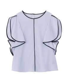 YECCA VECCA 配色ラッフルスリーブブラウス