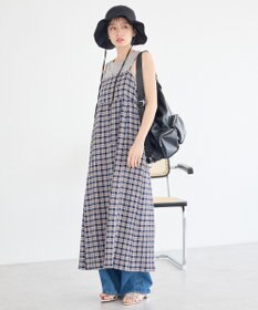 earth music&ecology シャーリングラメチェックキャミワンピース