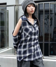 WEGO オープンショルダーチェックBIGシャツ