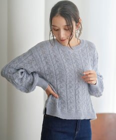 ANY SIS 【洗える】透かし編みスパンコール ニット