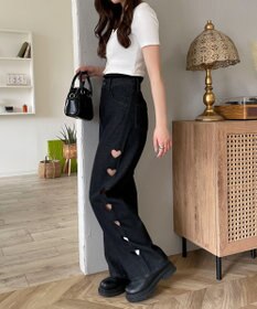 WEGO 【MLサイズ展開】ハートサイドラインストレートパンツ