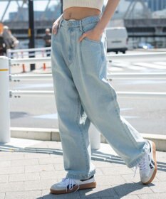 WEGO 【ユニセックス着用ITEM/SMLサイズ展開】ルーズテーパードデニムパンツ