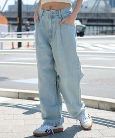 WEGO 【ユニセックス着用ITEM/SMLサイズ展開】ルーズテーパードデニムパンツ