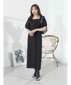 earth music&ecology 配色ステッチパフスリーブワンピース